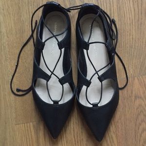 Loeffler Randall laceup black leather flats